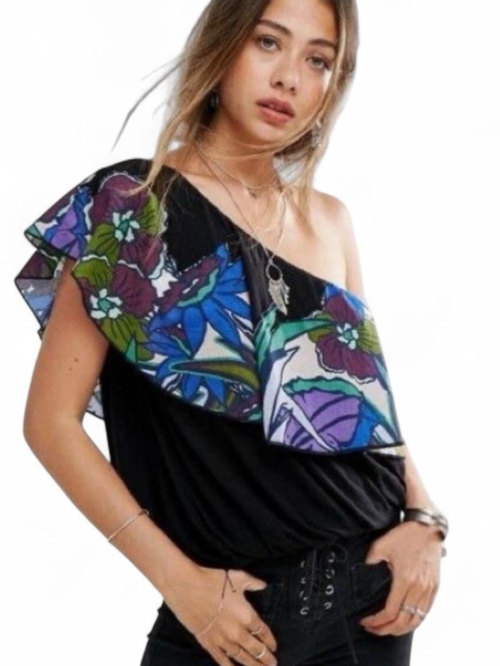 FREE PEOPLE Annka Bubble Floral Top - Black